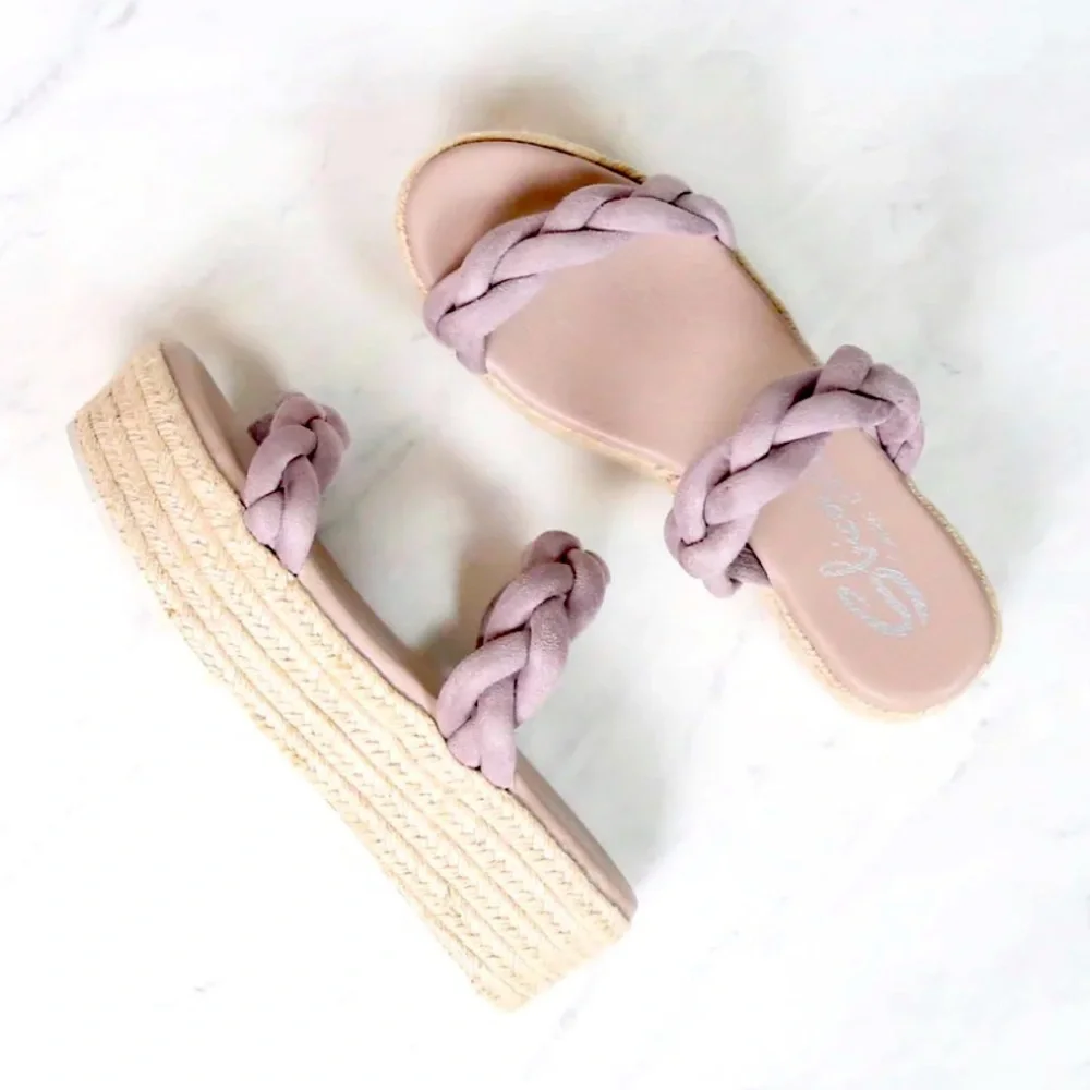 Sbicca Braided Gray/Lilac Espadrille Platform Sandal Size 7.5